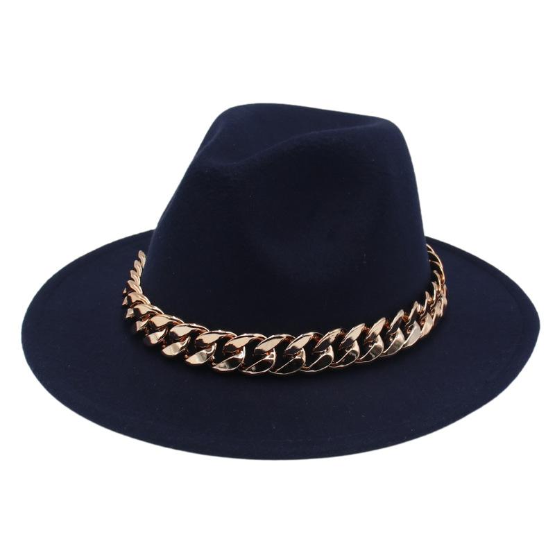 Jazz Hat Big Gold Acrylic Chain Top Hat European And American Style New Felt Hat Fedora