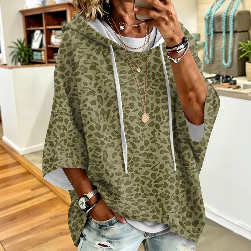 Felpa con cappuccio da donna a stampa leopardata con vestibilità ampia