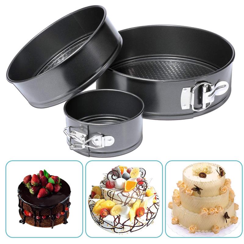 Round Non-stick Cake Pan Set - Removable Bottom, Latch Design, Carbon Steel, 3-Piece for Baking Pizza and More