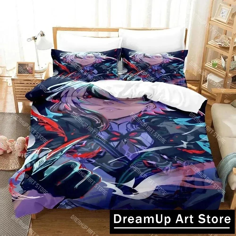 3D Anime Genshin Impact Arlecchino Bedding Set Duvet Cover Bed Set Quilt Cover Pillowcase Comforter King Queen Size Boys Adult