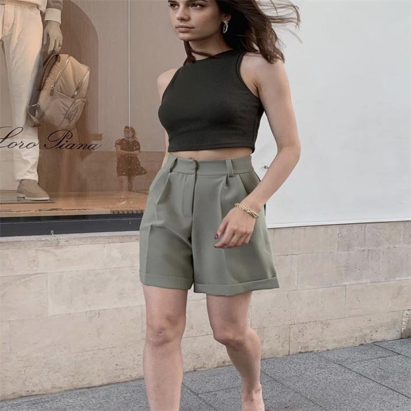 Hirsionsan High Waist Shorts Women 2021 New Summer Casual Elegant Soft Pants with Sashes Loose Shorts with Pockets for Ladies