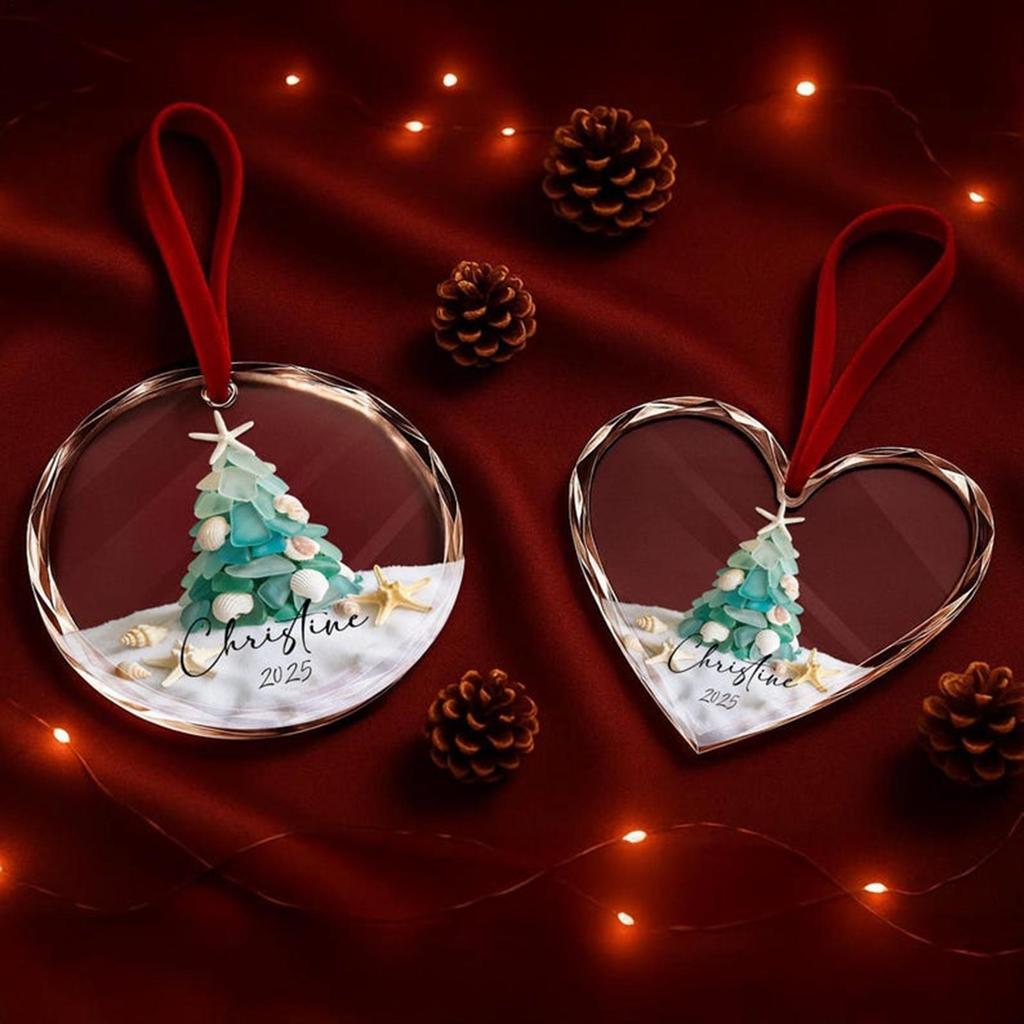 Beach Christmas Ornaments Handmade Sea Glass Pendants Decorative Keepsake Charm with Rope for Bedroom Porch Garden Window Door