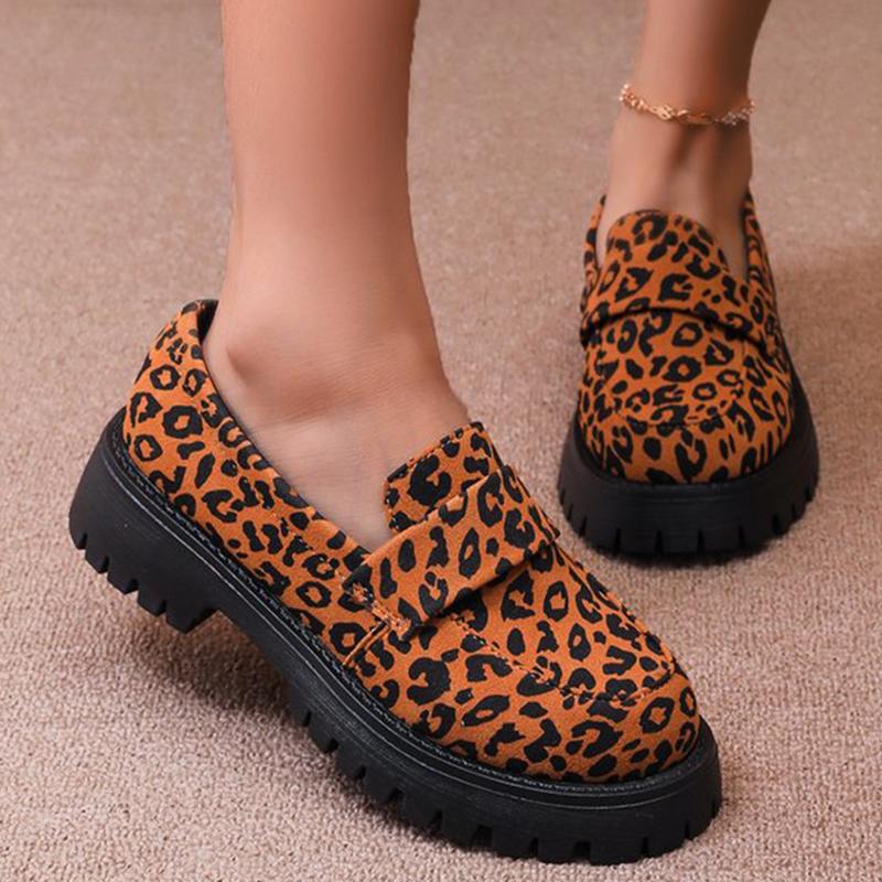 Fashion Plus Size Platform Loafers for Women Spring Autumn Vintage Leopard Print Shoes Woman Slip On Faux Suede Flats Shoes Female