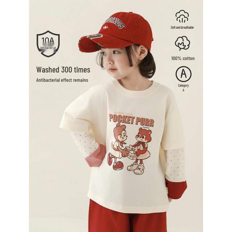 Girls' Cartoon Faux Two-Piece Long Sleeve T-Shirt