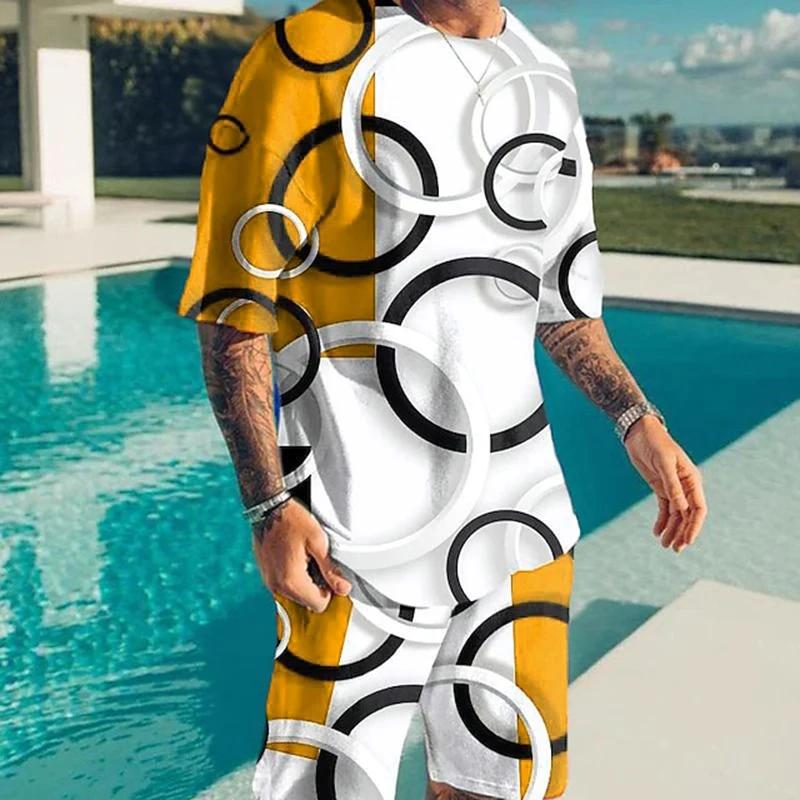 Men's 3D Printed Casual Sports Fashion Set, Breathable and Refreshing Running and Fitness Shorts, Oversized Y2K Style Street Wear, Summer