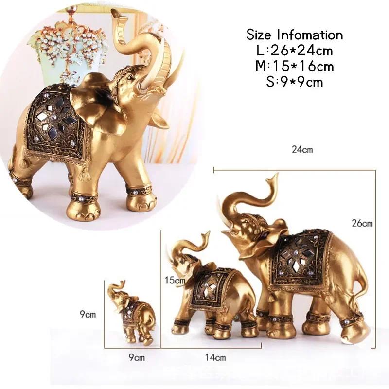 1Pcs Golden Resin Elephant Statue Feng Shui Elegant Trunk Sculpture Lucky Wealth Figurine Crafts Ornaments Home Decor