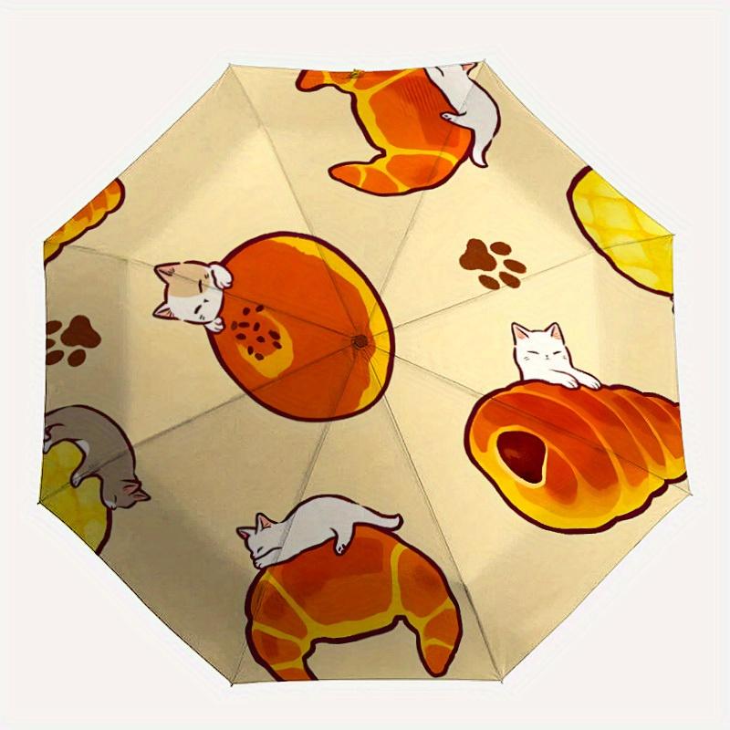 

1pc Bakery Cats Automatic Open/Close Umbrella with One-Touch Button, Compact Folding Canopy, Sturdy 8-Rib Windproof Design - Lightweight Portable