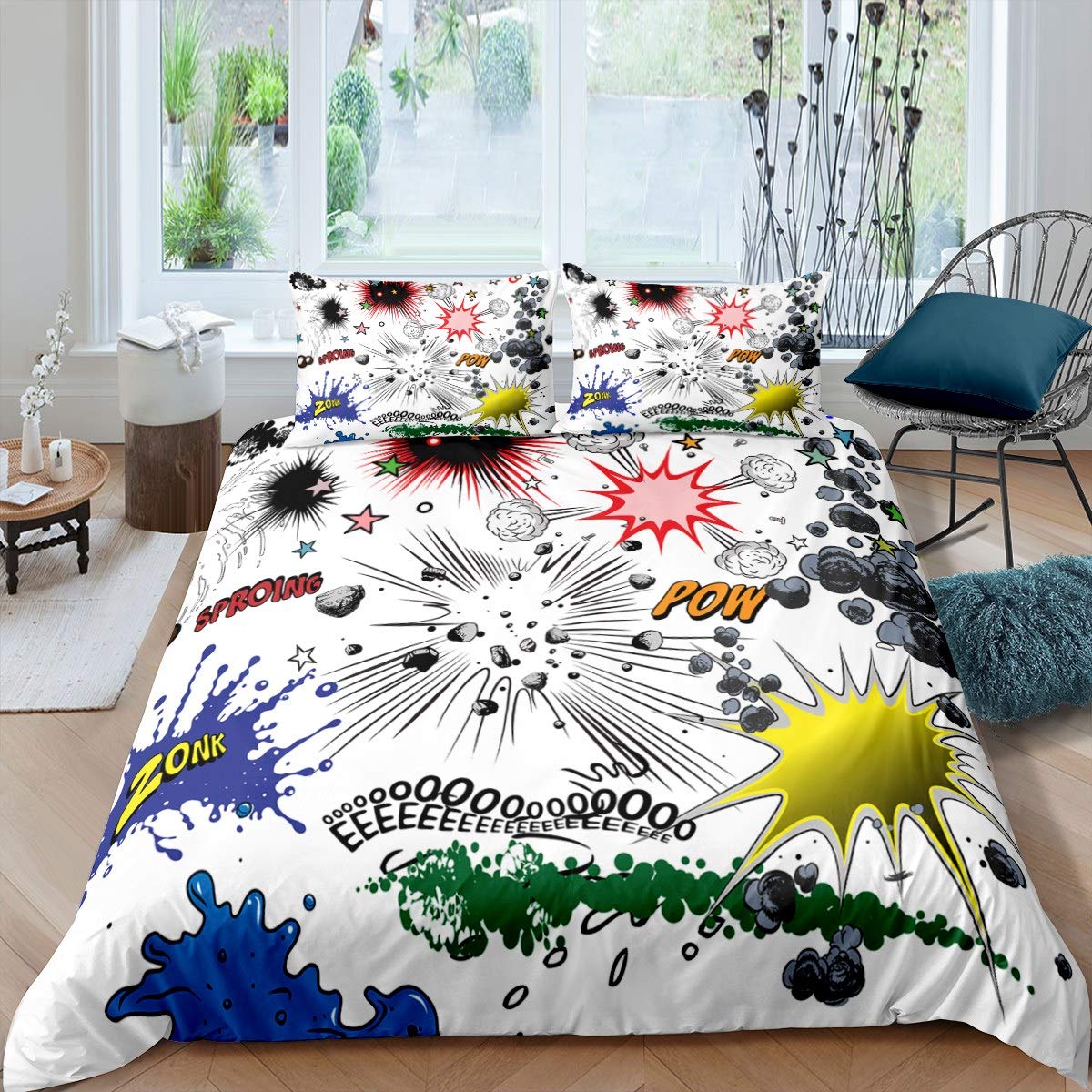 

Дитячий постільний комплект Графіті, Покривало в стилі Хіп-хоп Вуличне мистецтво для хлопчиків та дівчаток, Модний декор Покривала Акварельний живопис 140x200cm 3pcs