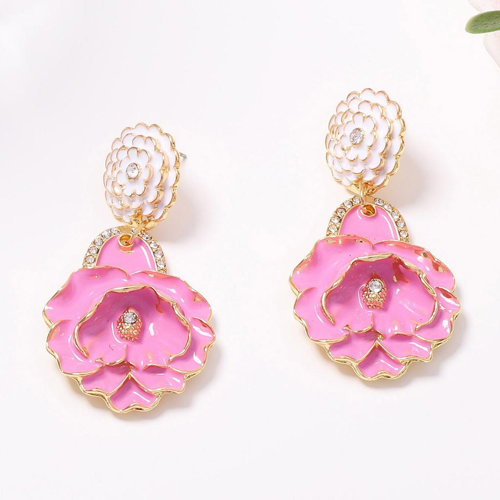 Fresh Sweet Fashionable Drop Oil Flower Earrings for Women Ladies Exaggerated Large Petal Stud Earring Party Jewelry Accessories