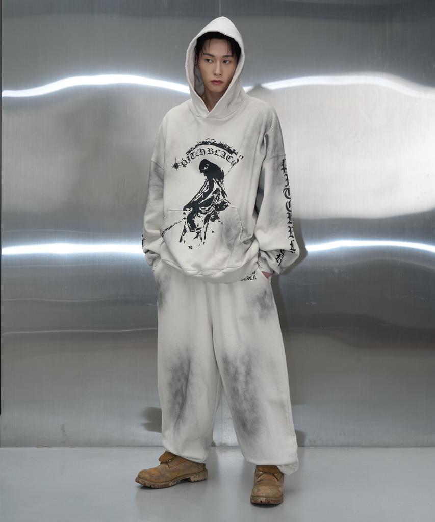 Pichibeullaeg Dirty White Printing Sweat Pants (White)