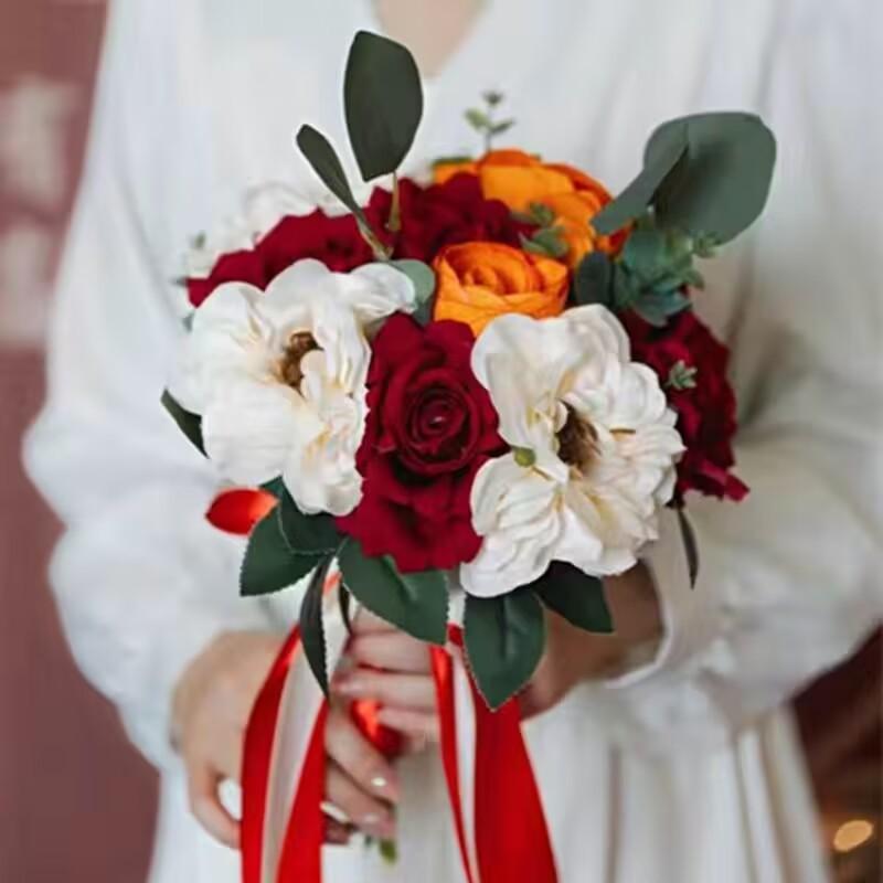 European Style Bridal Bouquet with Small Roses - Pink & White