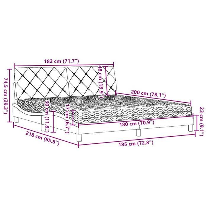 VidaXL Lit avec matelas gris foncé 180x200 cm tissu 3310756