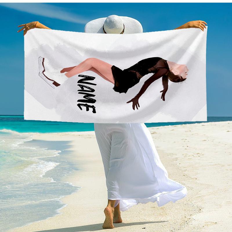 Custom Name Ultra-Soft Beach Towel with figure skating Theme,Ideal for Pool - Camping, Diving - Perfect Travel Essential, Vibrant Beach Towel.