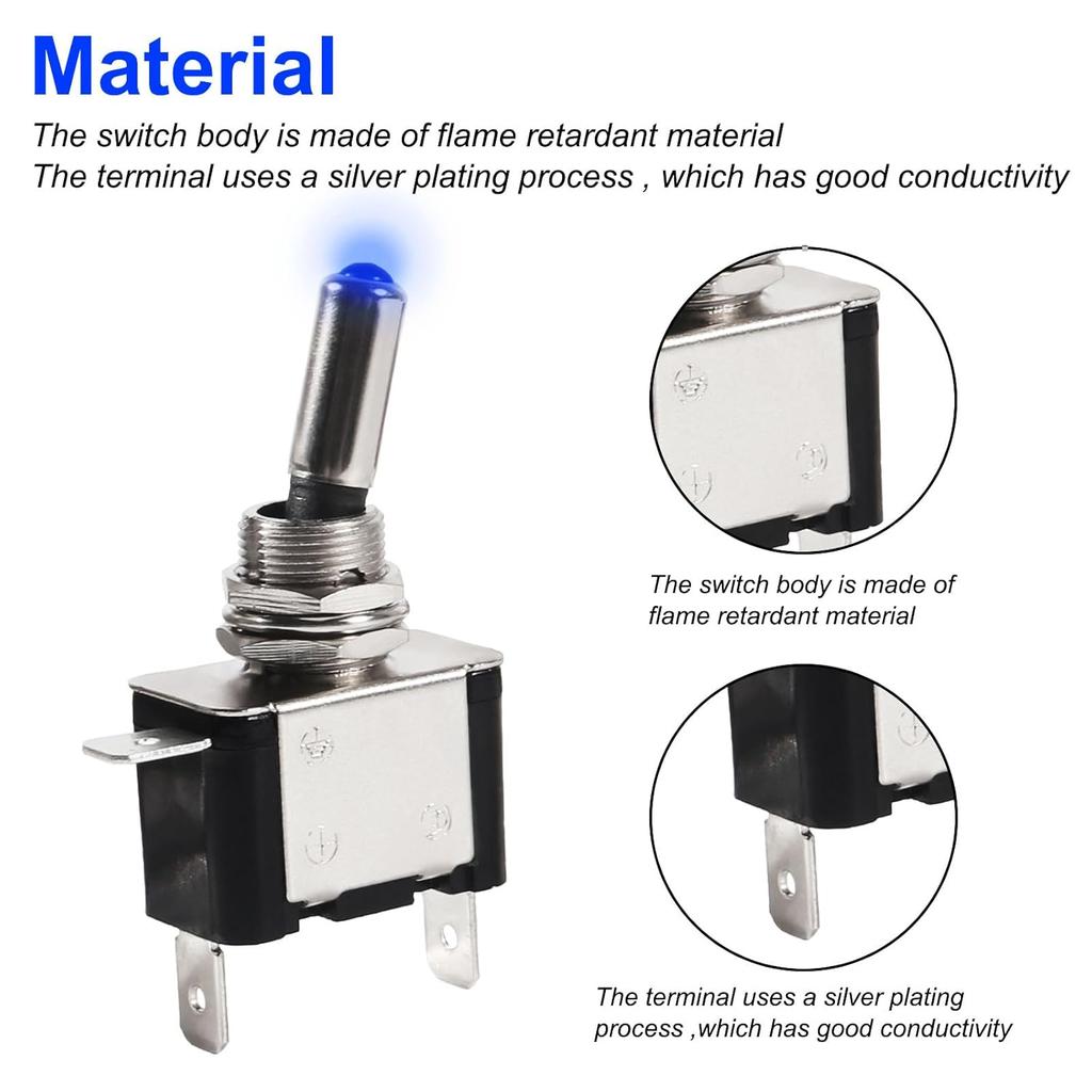 3Pcs Rocker Toggle Switch Heavy Duty 3Pin ON/Off 12V Blue LED Lighted Aircraft Safety Cover 20A SPST Rocker with Safety Flip Cover for Racing