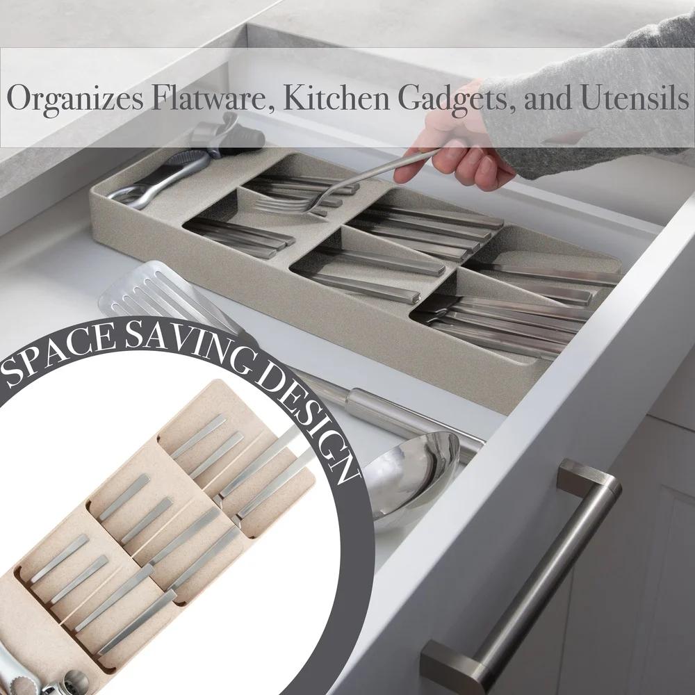 7 Compartment Cutlery Organizer Non-Slip Kitchen Utensil Storage Dish Rack BPA Free Space Saving Drawer Insert Dishwasher Safe