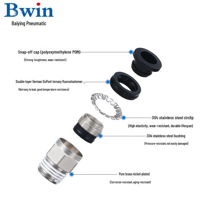 Pneumatic Female Thread Straight Connector PCF4-M5/6-01/8-02/10-03/12-4 White/Black