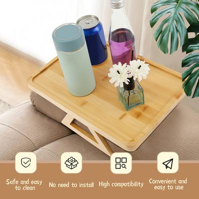 Foldable Couch Tray Wooden Couch Arm Table Cup Holder Tray Sofa Clip On Side Table Sofa Armrest Tray for Couch Eating Cups Drink