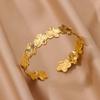 Vintage Flower Cuff Bracelet Bangle For Women Gold Color Flora Stainless Steel Bangles Casting Aesthetic Couple Wrist Jewelry
