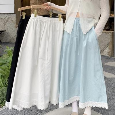 Petticoat White Sweet Lace French Anti-light Splicing Skirt Spring New Lace Splicing Elastic Long Skirt