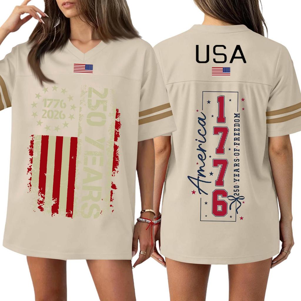Damen Casual Mode V-Ausschnitt Sport Unabhängigkeitstag Druck Kurzarm Sport T-Shirt Top