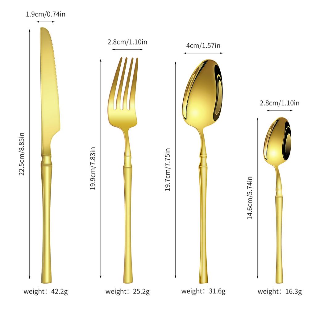4/6/16/24pcs Stainless steel cutlery Small waist set Gold luxury cutlery Kitchen items include a knife, fork and spoon