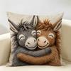 Funny Donkey Couple Cushion Cover Natural Linen Organic Fabric Double-Sided Printing Breathable For Home Decor
