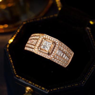 18K Gold-Plated Platinum Gold Princess Square Diamond Ring For Men, Luxury Group Set With Diamonds 1 Carat Zircon Ring