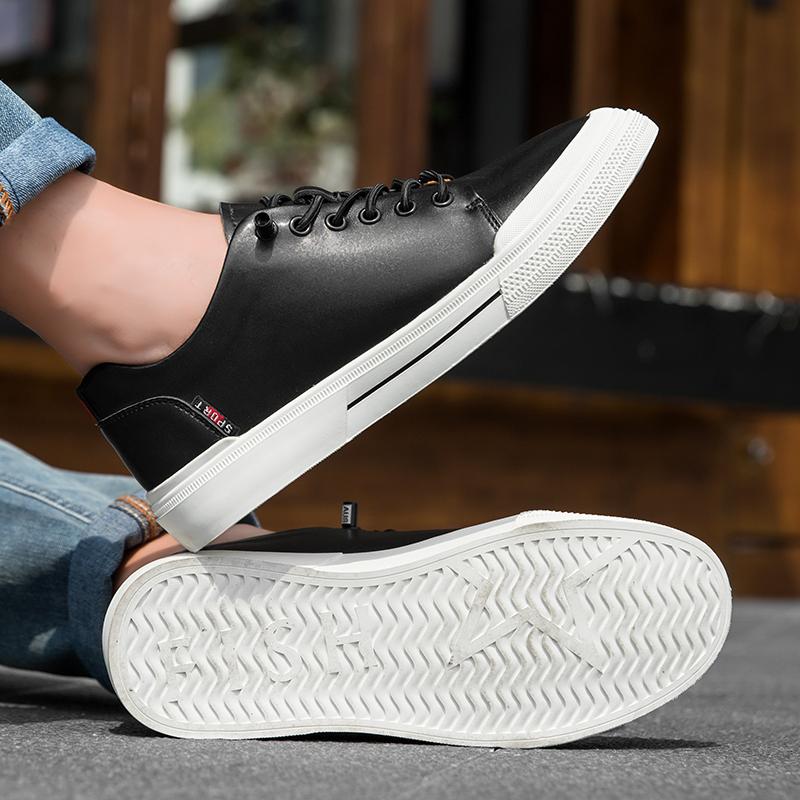 Men 5cm Invisible Height Lift Skate Shoes Cow Leather Soft Comfort Casual Elevator Shoes Non Slip Durable Trendy Outdoor Sports