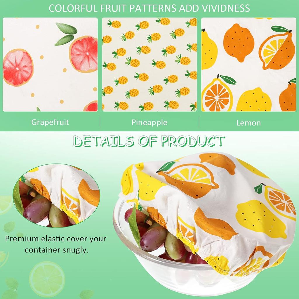 Chinco 6 Pieces Reble Bowl Covers Colorful Elastic Fabric Food Cover for Bowls Food Storage Container Kitchen Picnic (Fruit Style)