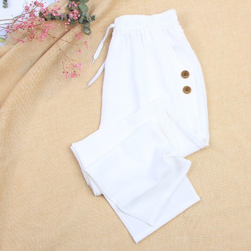 

High waist and thin cotton large size cotton and linen casual pants women s nine-point pants new spring and autumn loose Harlan pants 5XL (140-80kg белый