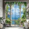 Waterproof Luxury Shower Curtain Tropical Mediterranean Scenic Beach View Floral Design Bathroom Decor 180x200cm