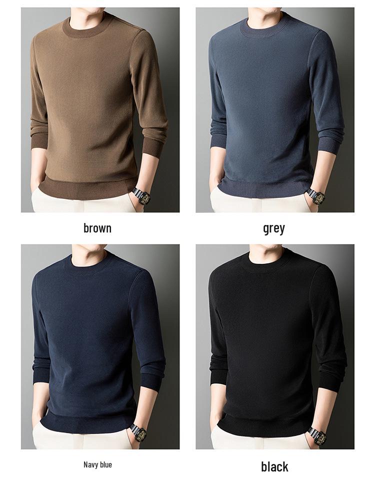 Men's Winter Fleece Thicken Hoodie - Round Neck, Plus Velvet, Long Sleeve Base Layer Sweater