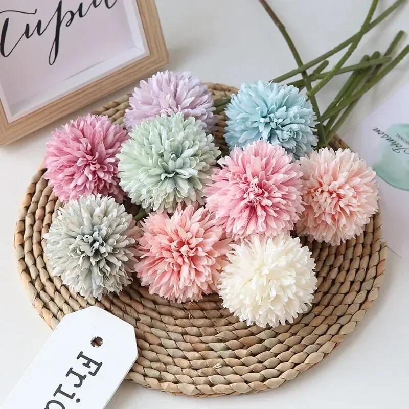5pcs Artificial Dandelion Flowers, Fake Hydrangea Bridal Wedding Bouquet, Home Garden Party Wedding Decor, Winter Christmas Home