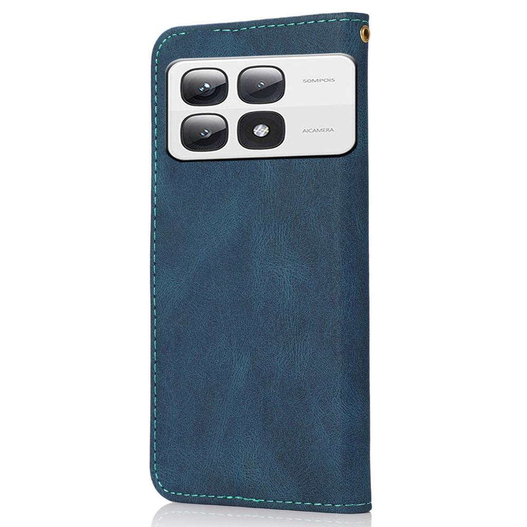 For Xiaomi 14T Pro Cover Color Splicing Wallet Stand Leather Phone Case with Wrist Strap