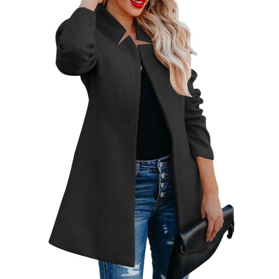 Women Coat Solid Color Thick Long Sleeves Soft Midi Length Keep Warm Slim Fit Stand Collar Spring Jacket Women Clothing