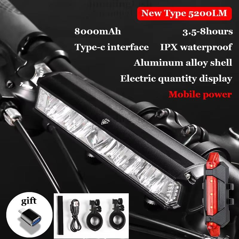 Bicycle Light Front 5200LM LED Light for Bicycle 8000mAh Mountain Cycle Headlight Lamp MTB Bike Light USB Flashlight Super Brigh 7