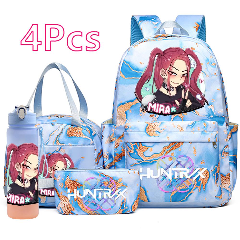 4Pcs/set K-Pop Printed Backpack Handbag Pencil Case with 750Ml Water Bottler for Teenager Boy Girl Schoolbag Large Capacity Bookbag Kid Gift Mochila