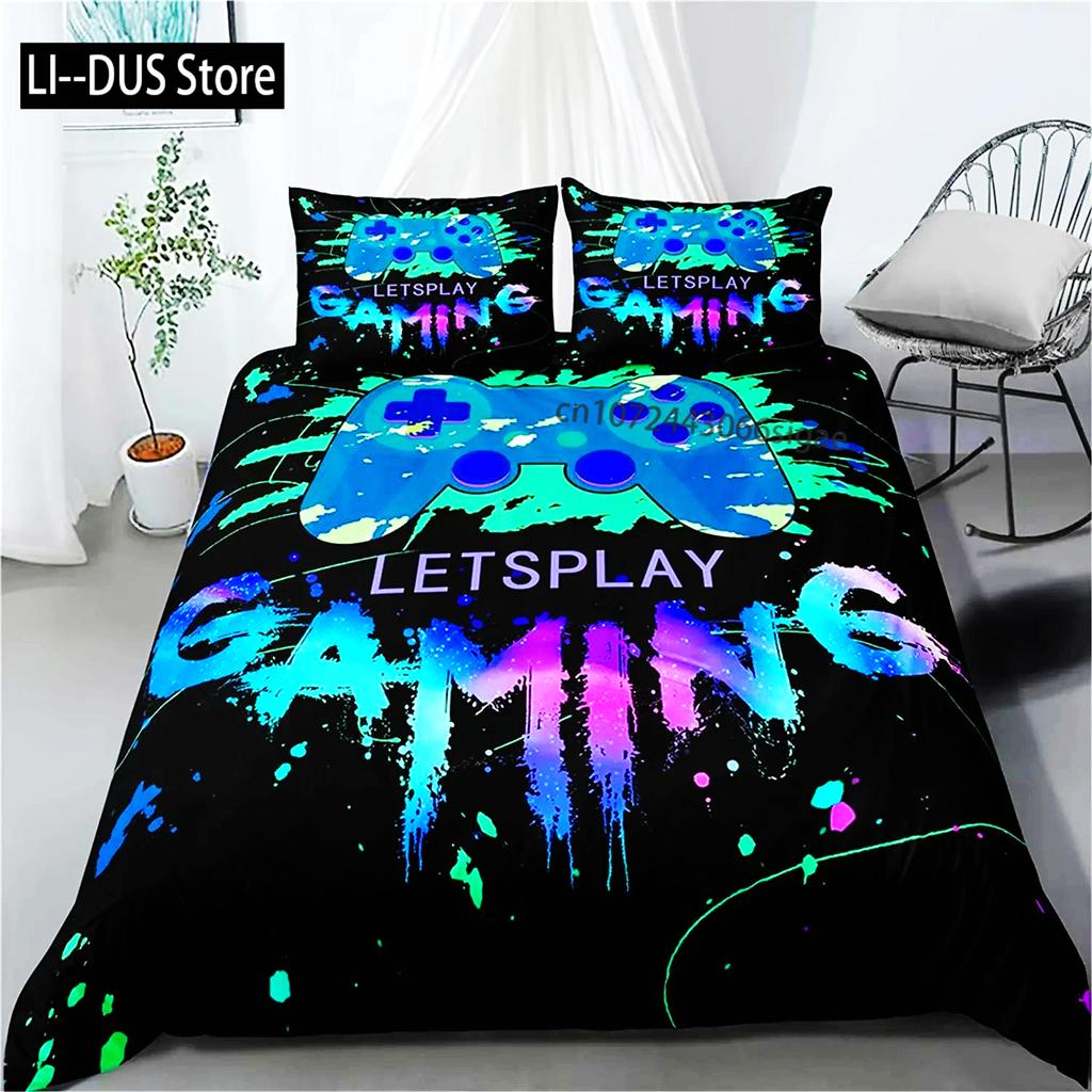 Gaming Bedding Set Game Bed Cover 135 For Adults Boys Soft Microfiber Modern Gamepad Duvet Cover Decorative With Pillowcase