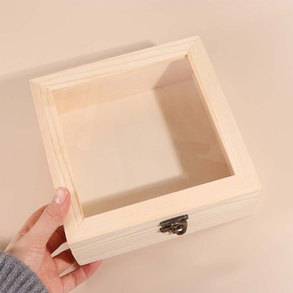 Retro Jewelry Box Rectangular Desktop Organizer Clamshell Container Wooden Storage Box Family