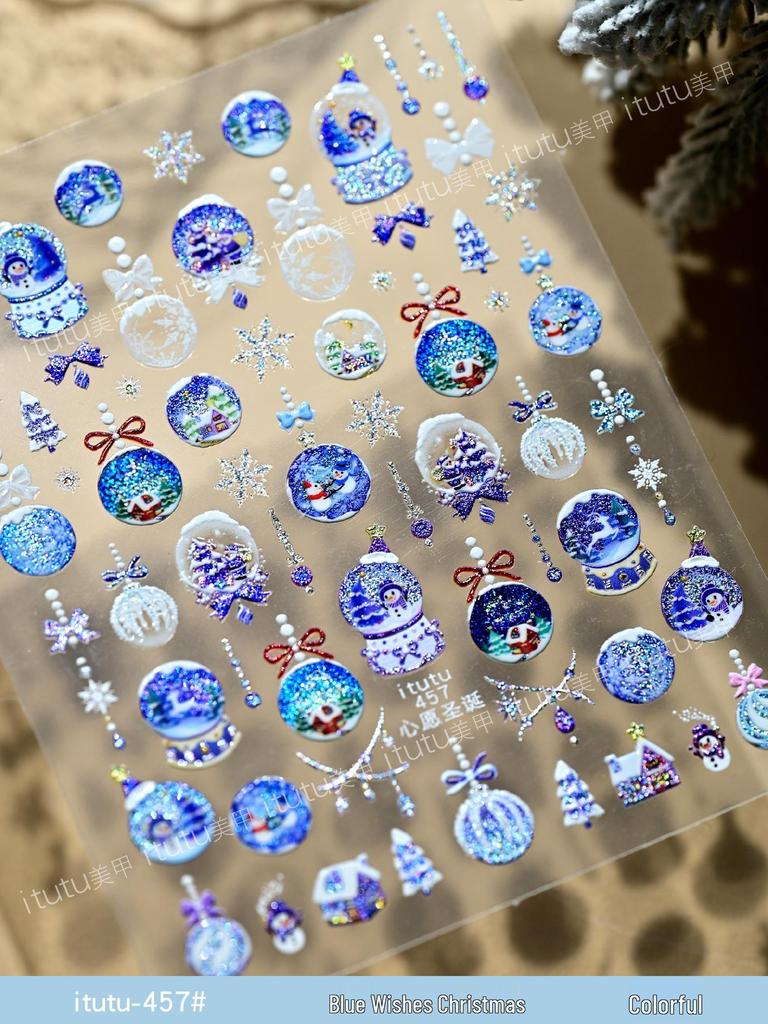 Itutu Christmas Nail Stickers: Colorful Trees, Wreaths, Snowflakes & Bows. Self-Adhesive, Hot Stamping Design for Festive Fingertips.