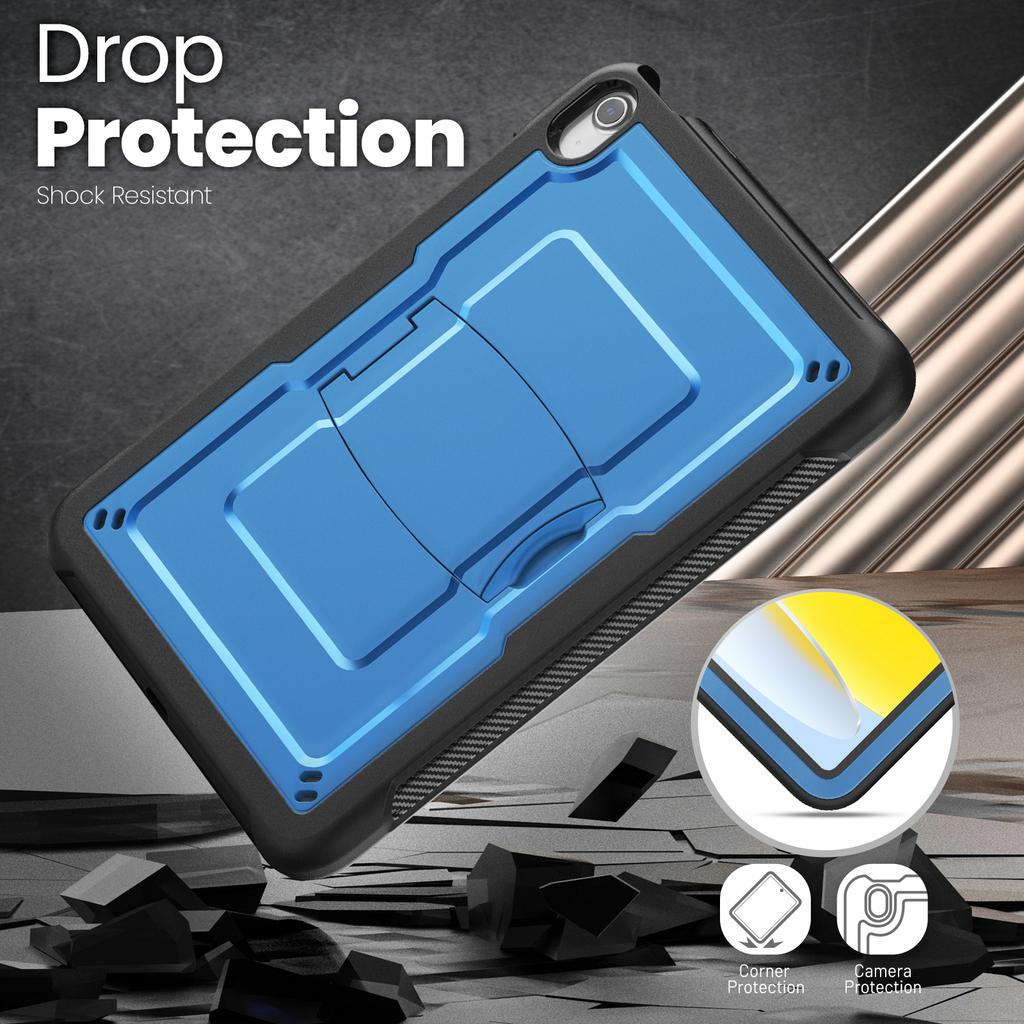 For iPad (2025)/10.9 (2022) Case Hidden Zinc Alloy Kickstand PC + TPE Tablet Cover with Shoulder Strap