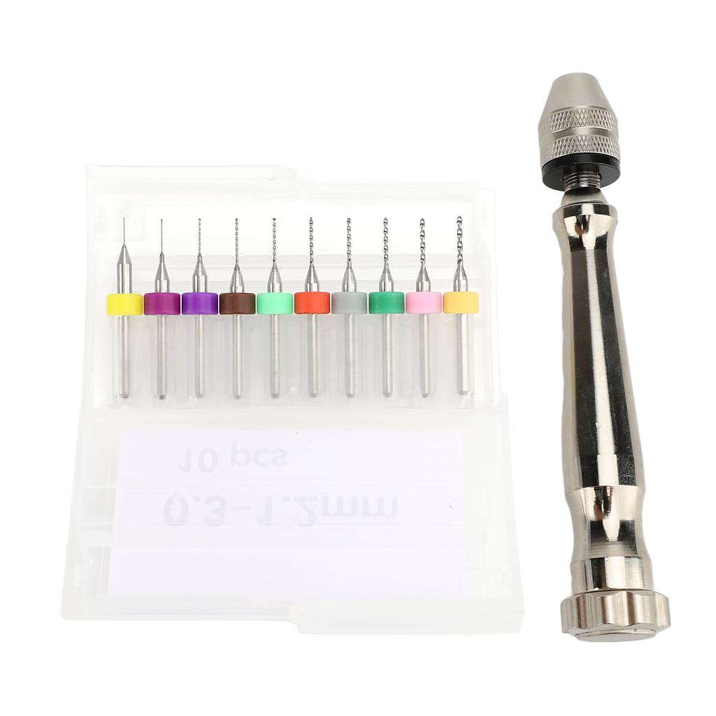 Hand Drill Bits Set Manual Small Hand Drill and 10PCS PCB Bits for Resin Clay Craft
