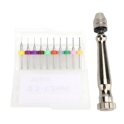 Sada ručních vrtáků Ruční malá ruční vrtačka a 10 ks PCB vrtáků pro pryskyřičnou hlínu