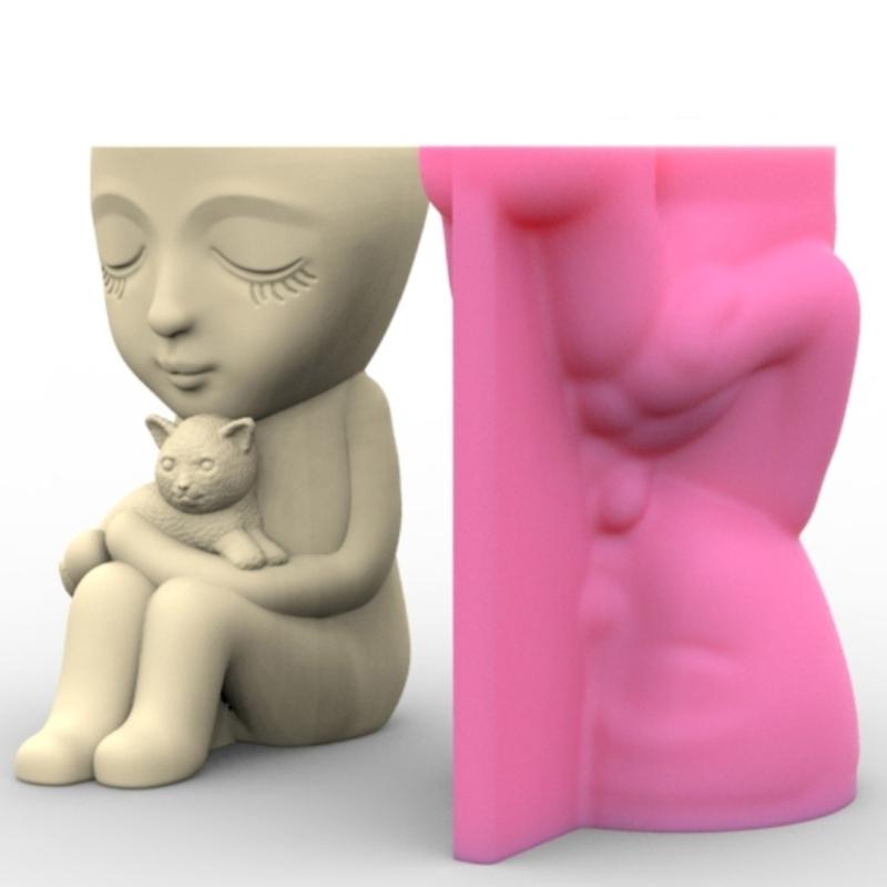 Child & Flower Silicone Molds Pen Holder Epoxy Resin Mold Succulent Planter Making Tool for Crafts