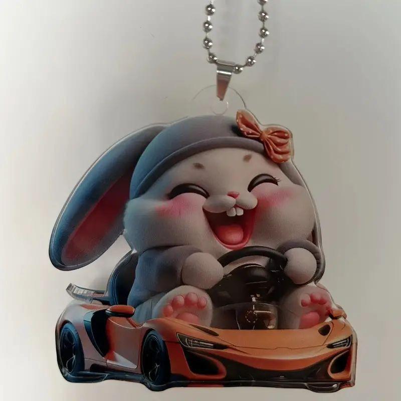 Charming Cartoon Acrylic Animal Pendant For Stylish Electric Vehicle Interior Decor