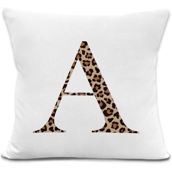 Leopard Print Initial Letter A Throw Pillow Covers, Cheetah Room Decor, Monogram Cheetah Print Decorative Pillowcases Cushion Cases for Home Bedroom