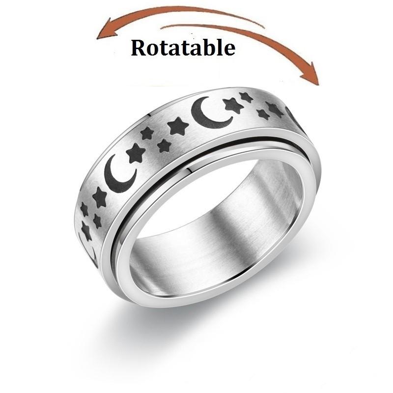Copper Color Spinning Anxiety Rings for Men Women Star Moon Relaxing Ring 2025 Stainless Steel Anti Stress Rings Knuckle Zircon