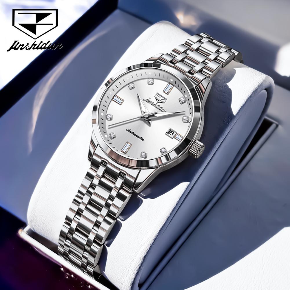 JSDUN 8841 Uhr Für Damen Diamant-Skala Mechanische Damen Uhr Hohe Härte Spiegel Wasserdicht Kalender Elegante Damenuhren