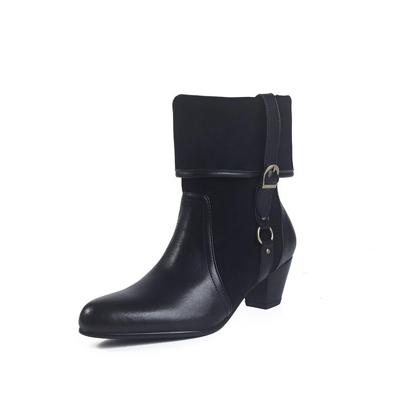 Womens Round Toe Chunky Heel Ankle Boots Winter Slip On Fashion Western 5cm