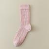 Female Spring and Autumn Style Pure Color Relief Rhomboid Hollow Cotton Long Tube Pile Socks